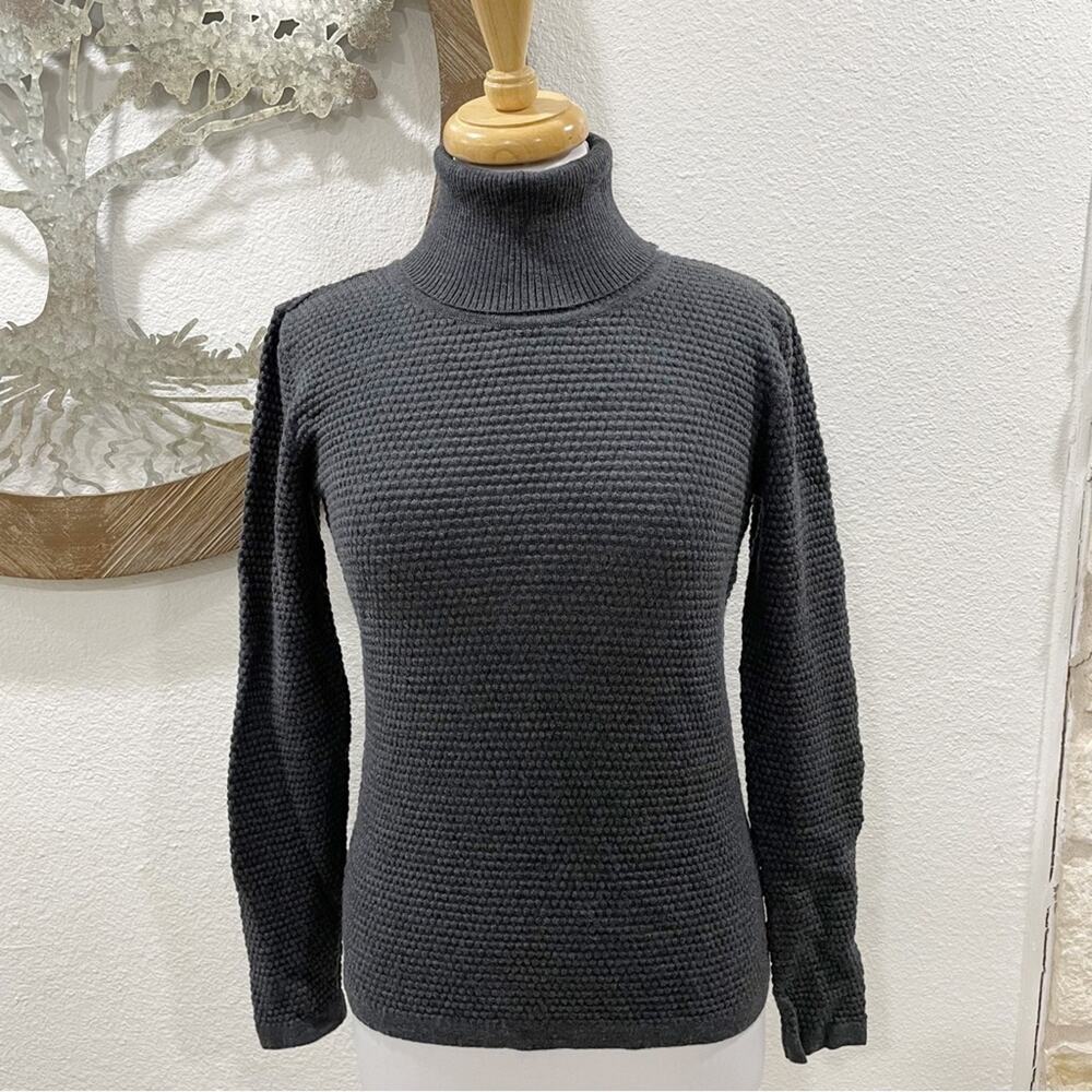Sibin Linnebjerg Ultrafine Merino Wool Turtleneck Sweater Textured Gray Small